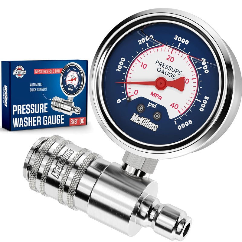 McKillans ® High Pressure Washer Gauge - Push-to-Connect 3/8" Automatic Quick Connect - Stainless Steel - up to 6000 PSI - Measure Both PSI and MPa - Power Washer Pressure Gauge - Image 1